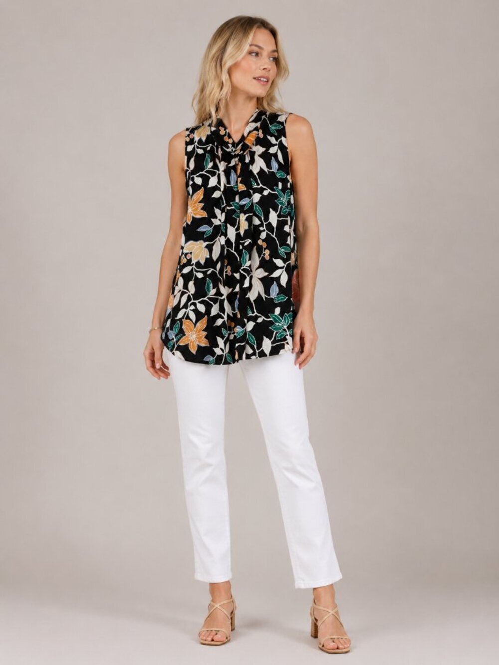 2/$30 LOFT Wild Orchid Twist Mixed Media Sleevless Blouse Black Small #8995